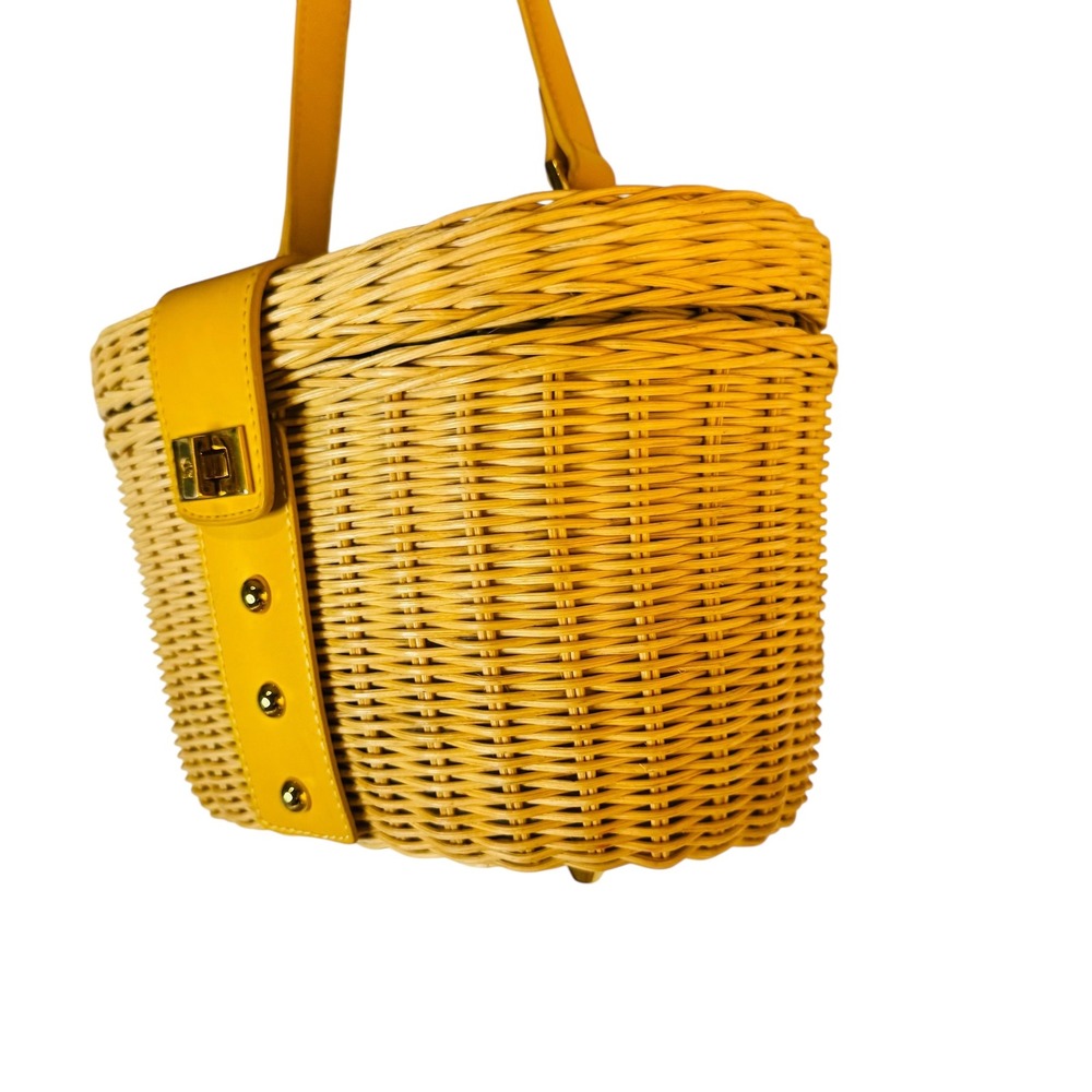 Etienne Aigner Wicker Basket Rattan Bag Floral Lining Turn Lock Satchel Purse - Picture 4 of 14